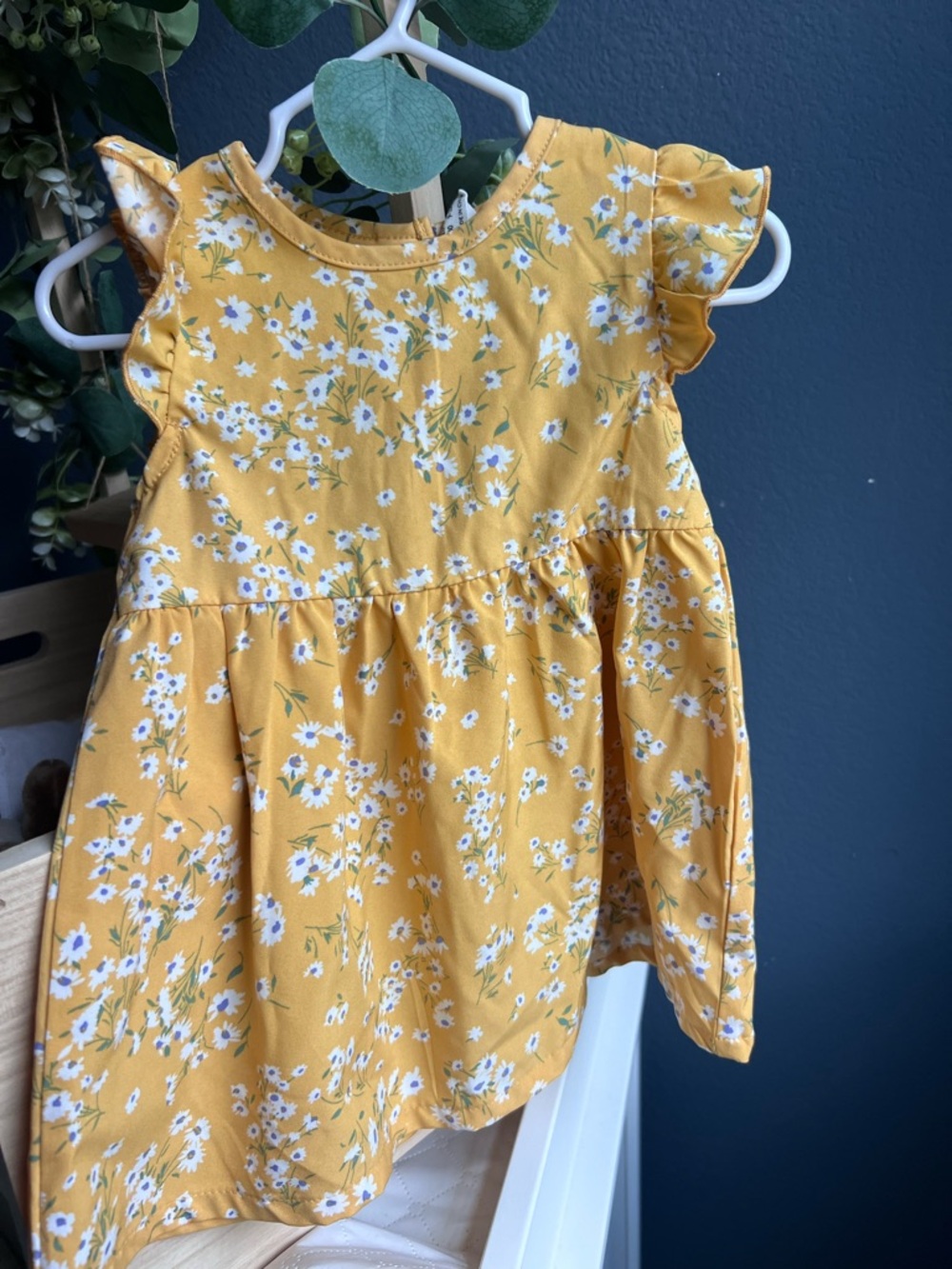 SHEIN Mustard Yellow Floral Ruffle Sleeve Dress